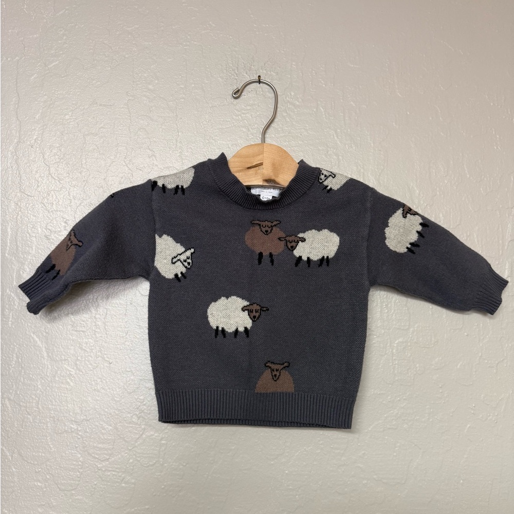 $12‎ ADD ON grayson mini charcoal sheep sweater 6-9M Zara Hanna Andersson
